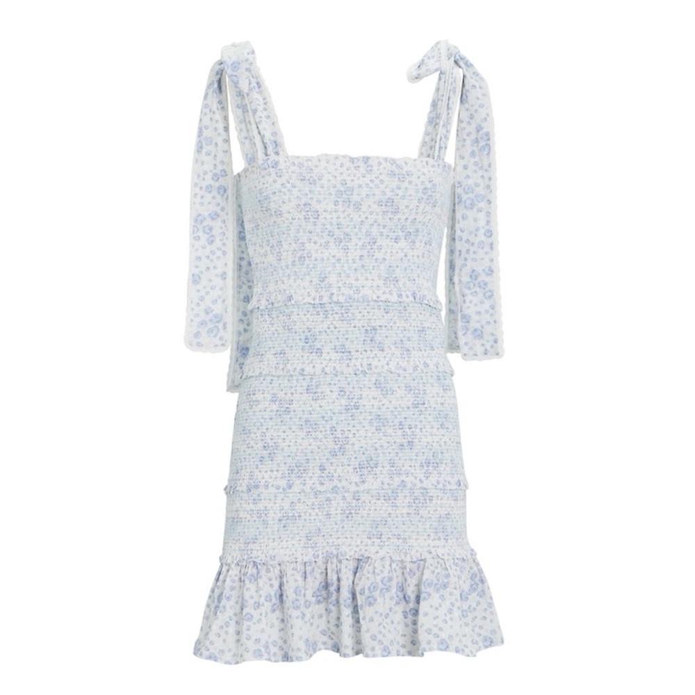 LoveShackFancy Belle Smocked Fitted Floral Mini Dress with Adjustable Straps Sm - Picture 4 of 11